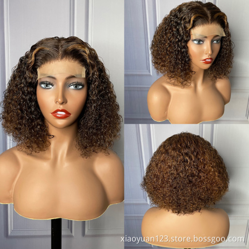 cheap super double drawn highlight wholesale custom short blonde display  for black women transparent lace front human hair wigs